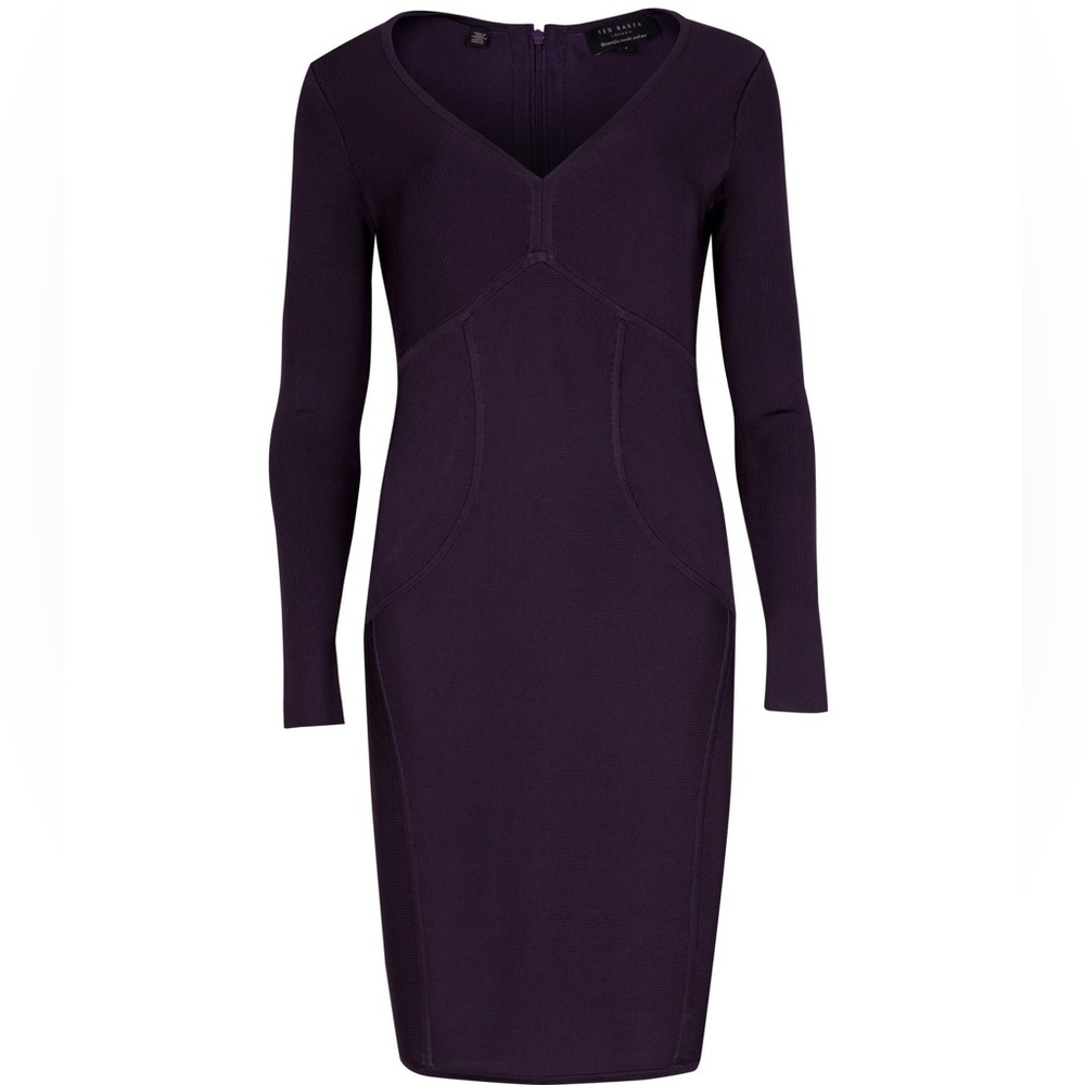 Ted Baker - Aspin long-sleeve knit bodycon / bandage dress in Purple - Size 0